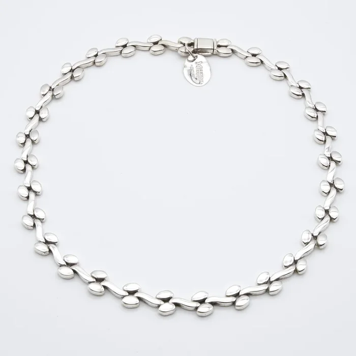 Oval and Wavy Sterling Silver Link Necklace