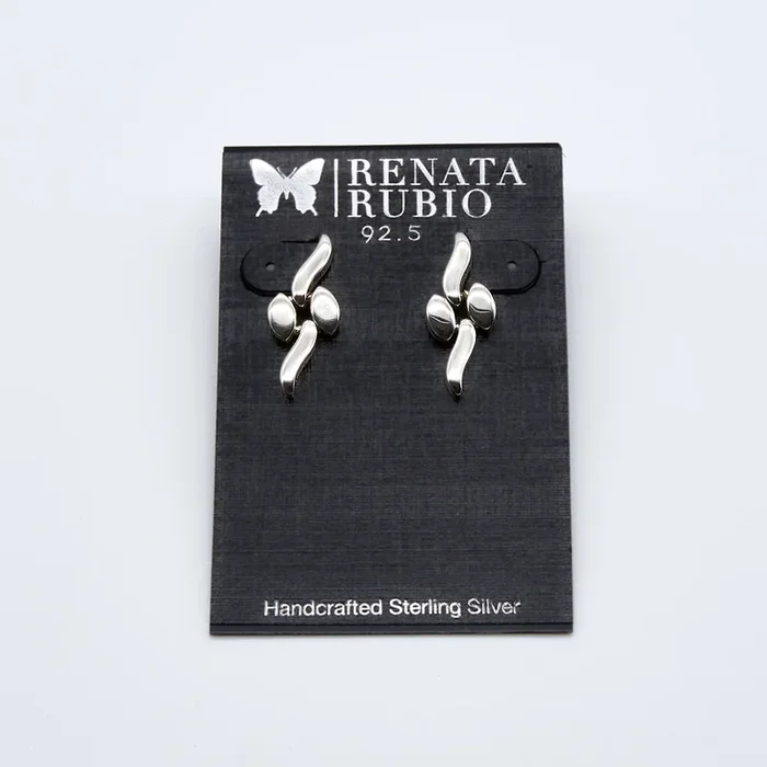 Oval and Wavy Sterling Silver Post Earrings