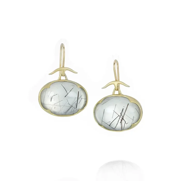 Oval Black Rutilated Quartz Earrings