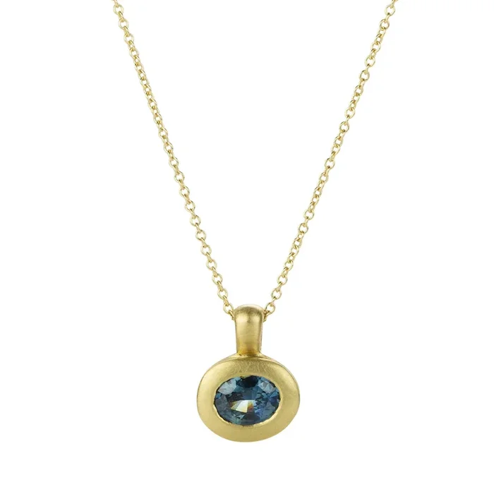 Oval Blue/Green Sapphire City Pendant Necklace
