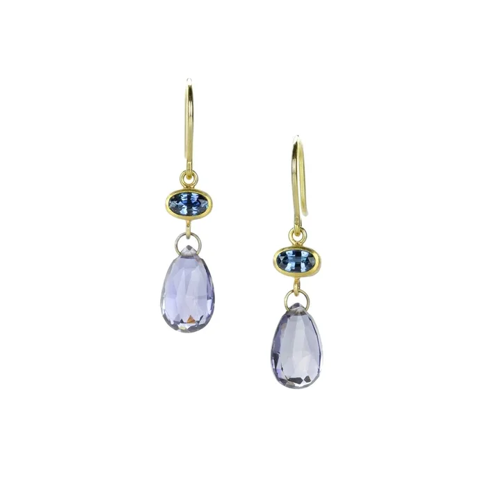 Oval Blue Sapphire and Iolite Apple & Eve Earrings