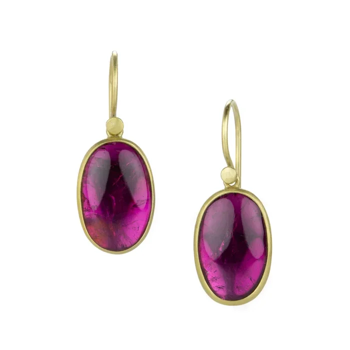 Oval Bright Pink Tourmaline Drop Earrings