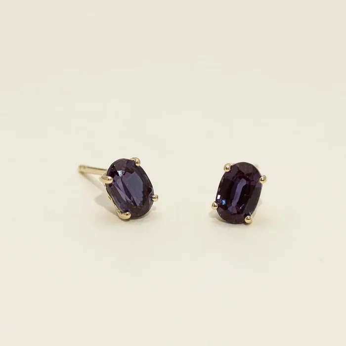 Oval Created Alexandrite Stud Earrings in 14kt Yellow Gold