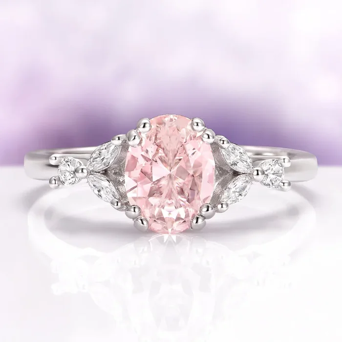 Oval Cut Blush Pink Morganite Ring in Sterling Silver