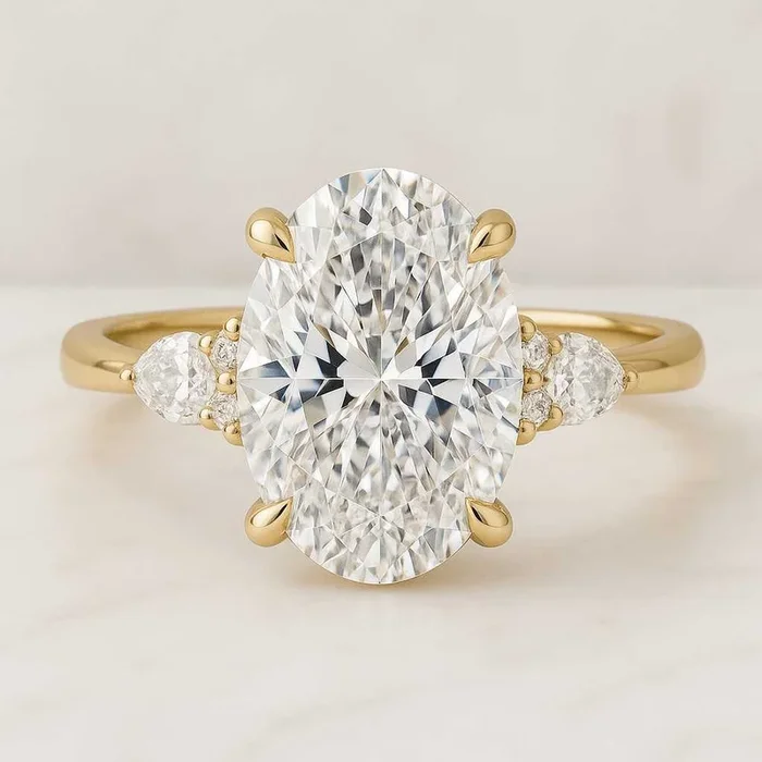 Oval Cut Lab Grown Diamond Three Stone Engagement Ring