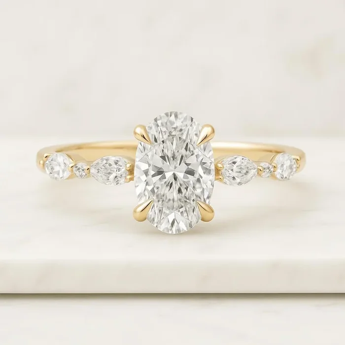 Oval Cut Lab Made Moissanite Engagement Ring