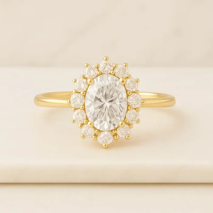 Oval Cut Moissanite Halo Engagement Ring