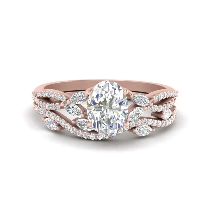 Oval Cut Twisted Vine Luxury Bridal Set