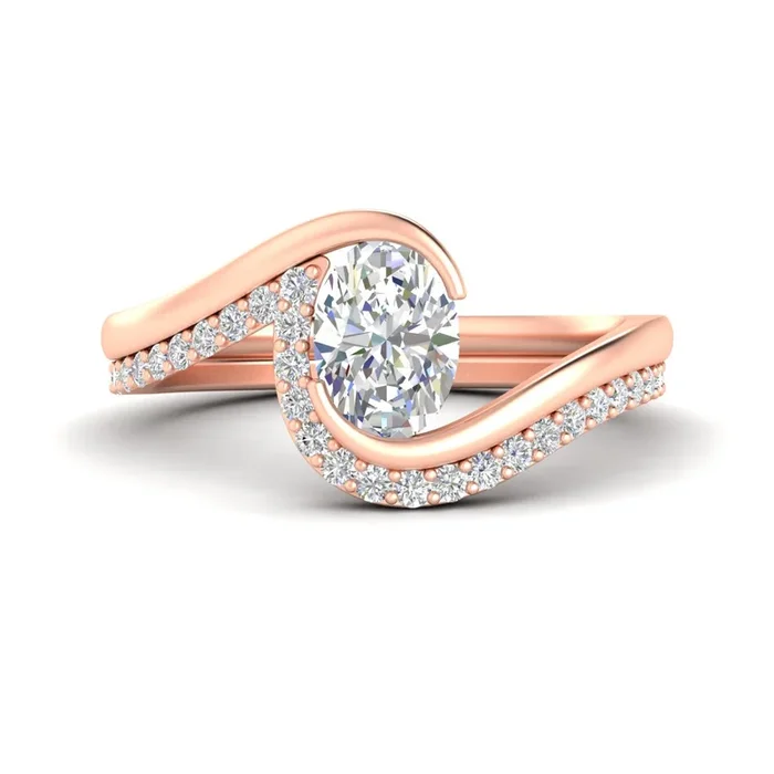 Oval Diamond Swirl Pavé Wedding Set