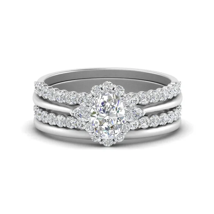 Oval Floral Halo Stacking Ring