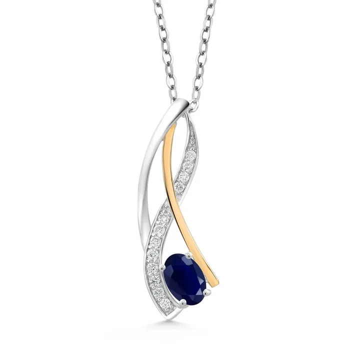 Oval Pendant Necklace For Women | 10K Yellow Gold & 925 Sterling Silver | Oval 6X4MM | Gemstone Birthstone and White Lab Grown Diamond | With 18 Inch Silver Chain