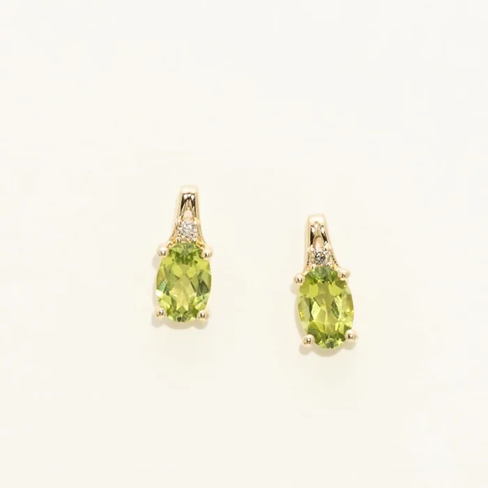 Oval Peridot Earrings in 10kt Yellow Gold with Diamonds (.02ct tw)