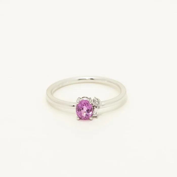 Oval Pink Sapphire Ring in 14kt White Gold with Diamonds (.04ct tw)