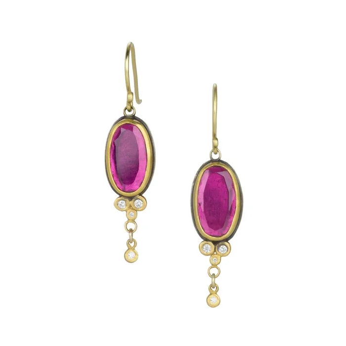 Oval Pink Tourmaline Drop Earrings