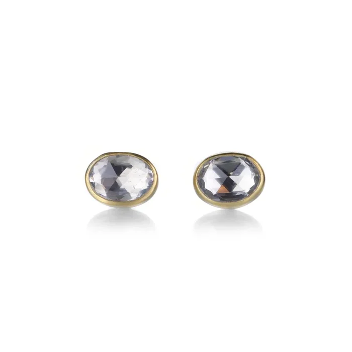 Oval Rose Cut White Sapphire Studs