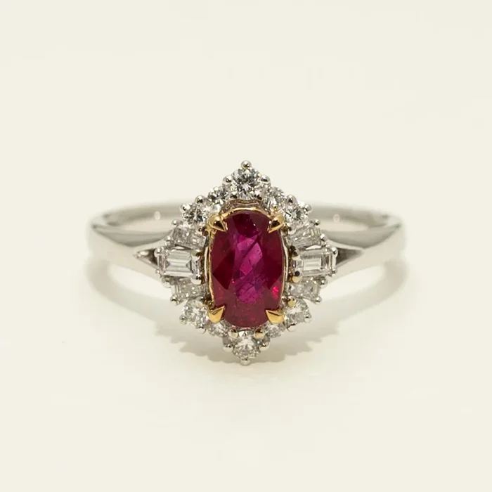 Oval Ruby Ring in 18kt White and Yellow Gold with Diamonds (1/3ct tw)