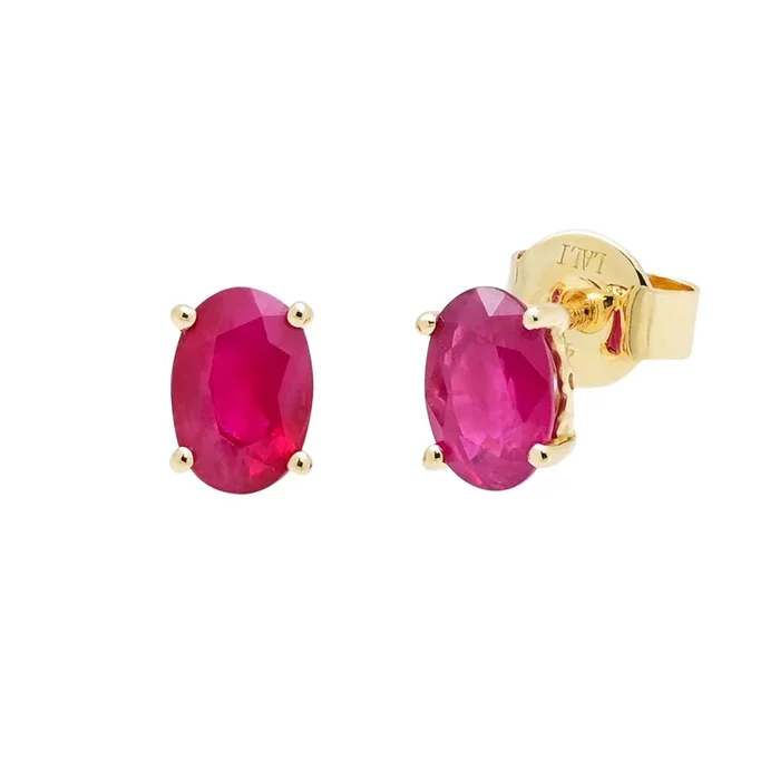 Oval Ruby Stud Earrings in 14kt Yellow Gold