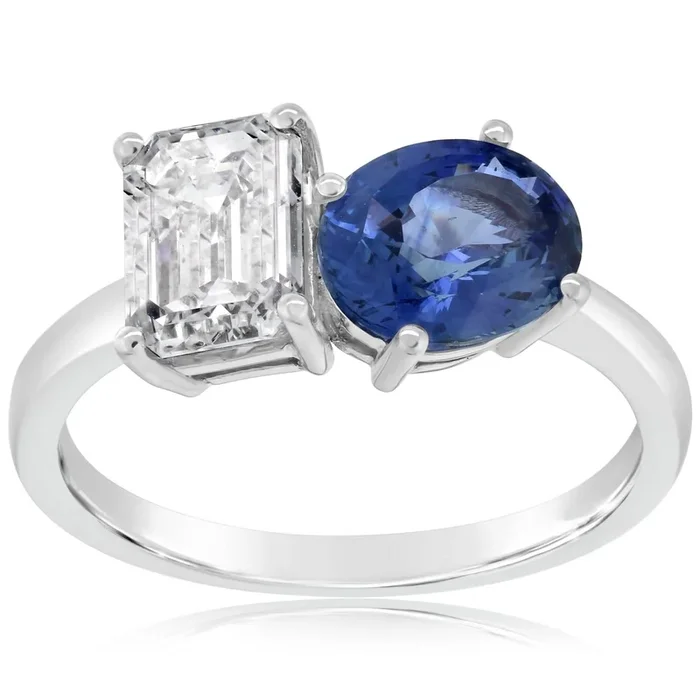 Oval Sapphire & Emerald Diamond Toi Et Moi Ring