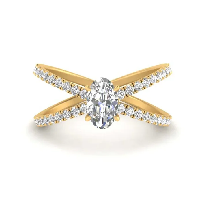 Oval Shaped Cross Band Engagement Ring
