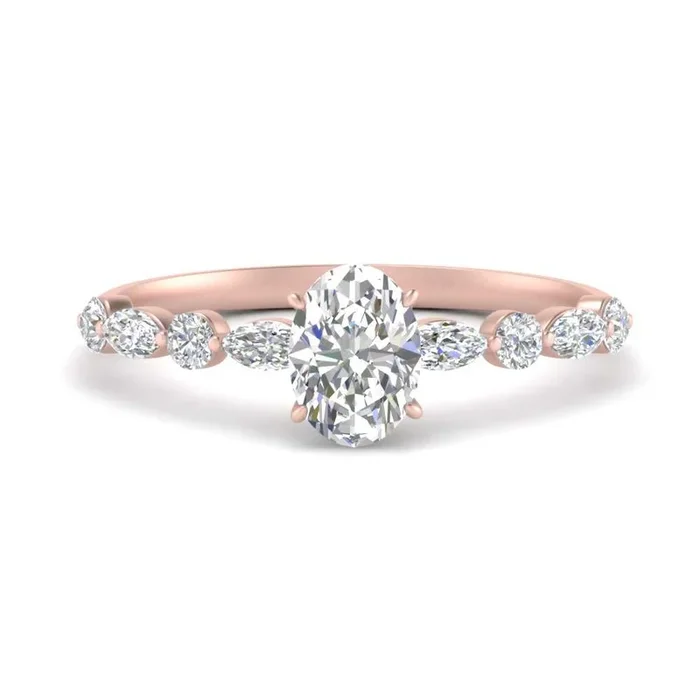 Oval Shaped Floating Marquise Accent Diamond Ring