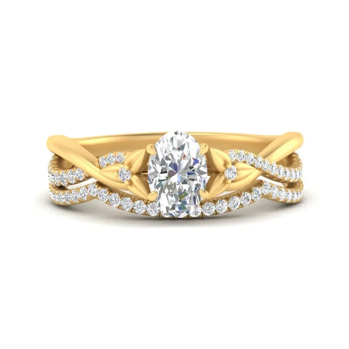 Oval Shaped Nature Inspired Twisted Wedding Set