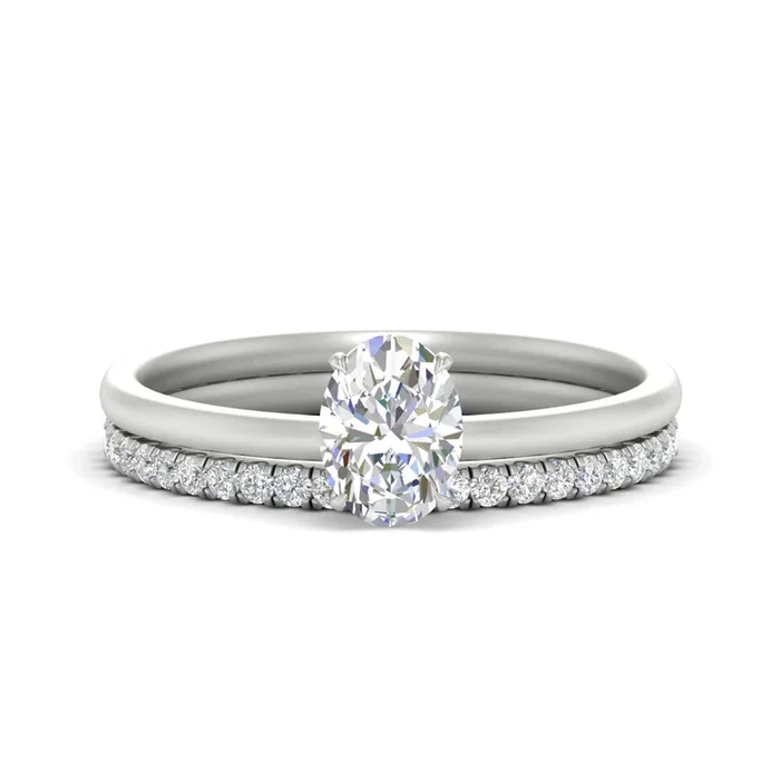 Oval Shaped Solitaire Ring With Eternity Wedding Band