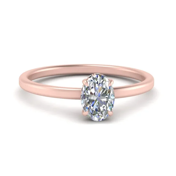 Oval Shaped Thin Setting Hidden Halo Diamond Ring
