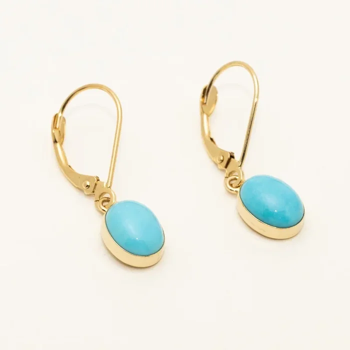 Oval Turquoise Drop Earrings in 14kt Yellow Gold