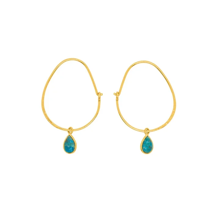 Oval Turquoise Hoops in Gold – 1 1/4″ L
