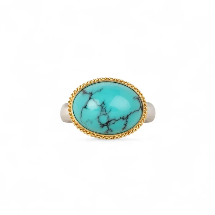 Oval Turquoise Ring in Sterling Silver and 18k Gold