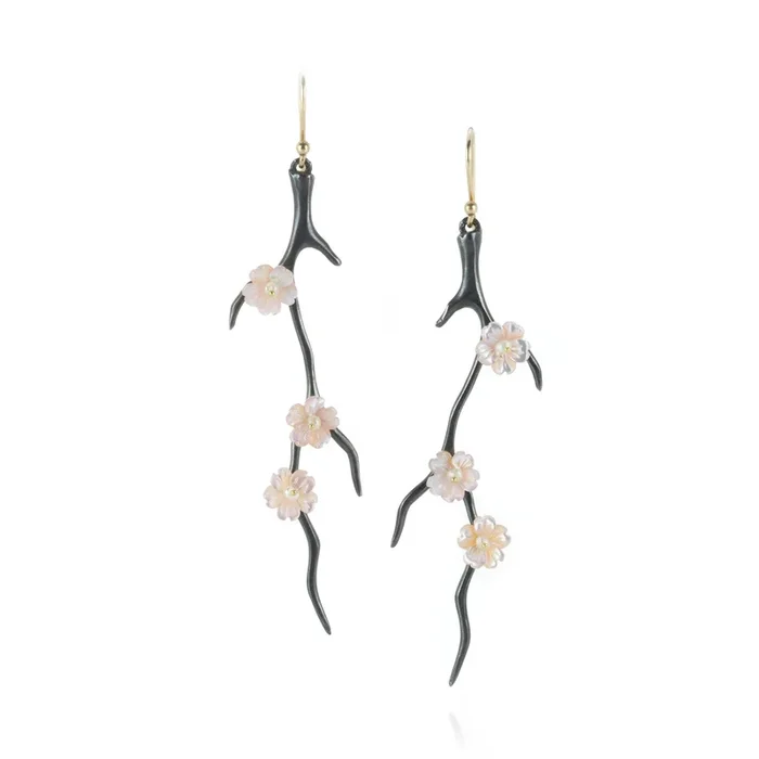 Oxidized Blossom Branch Earrings