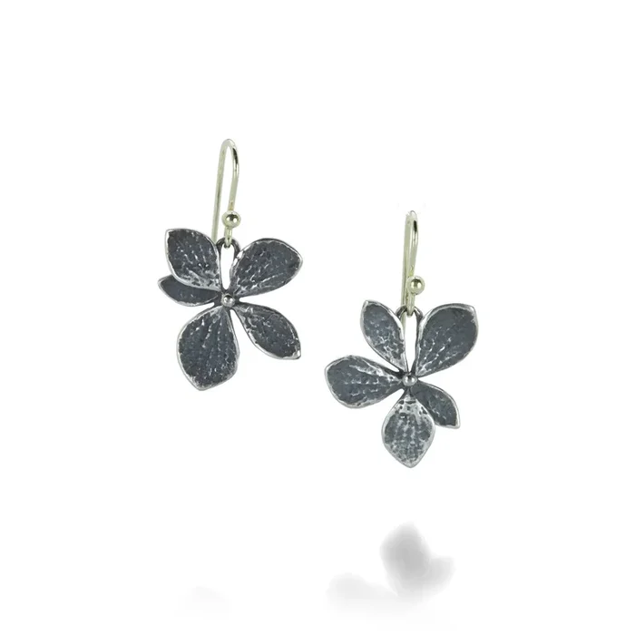 Oxidized Silver Single Hydrangea Drop Earrings