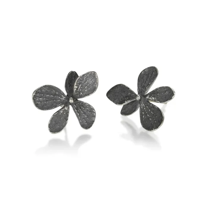 Oxidized Silver Single Hydrangea Studs