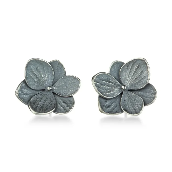 Oxidized Silver Twin Hydrangea Stud Earrings