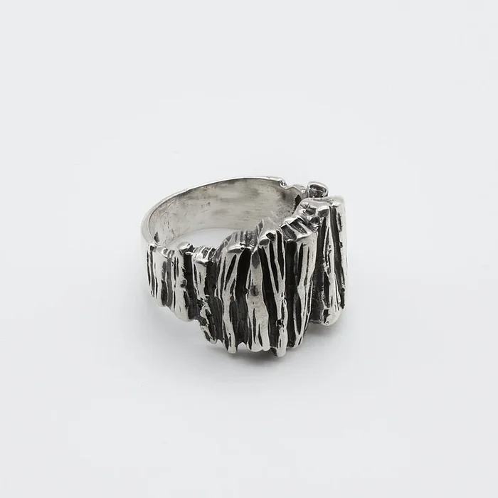 Oxidized Sterling Silver Wood Ring