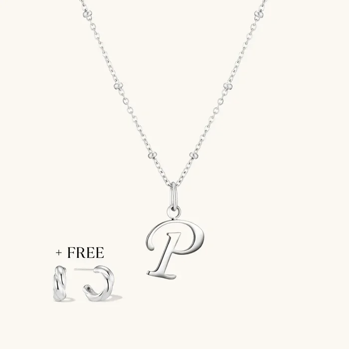 P Script Initial Necklace + FREE Allure Hoops Silver