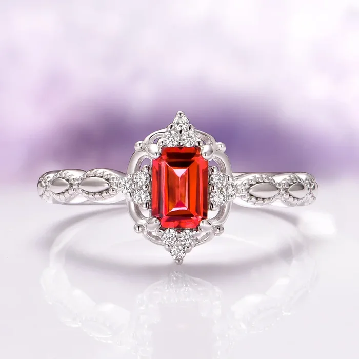 Padparadscha Sapphire Ring in Sterling Silver
