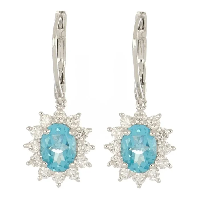 Paraiba Topaz Earrings (Paraiba Topaz 2.87 cts. White Diamond 1.22 cts)