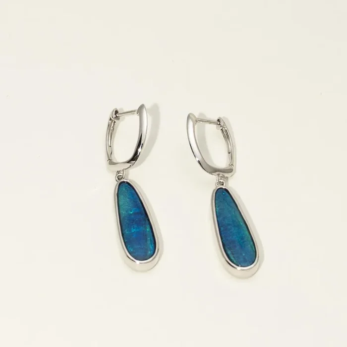 Parlé Australian Opal Doublet Drop Earrings in 14kt White Gold