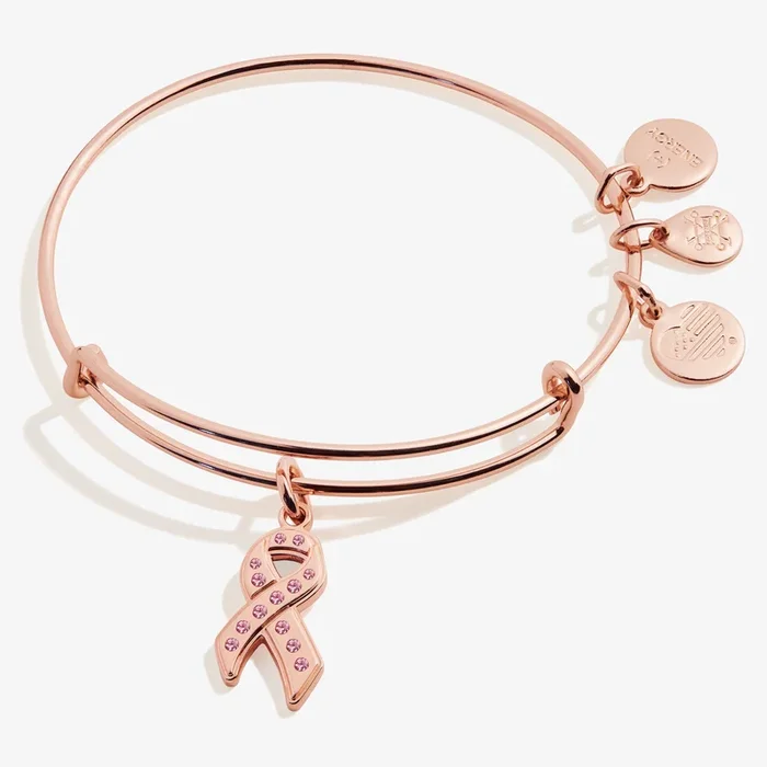 Pavè Breast Cancer Awareness Ribbon Charm Bangle