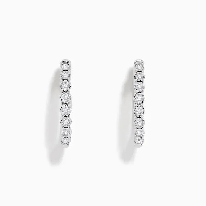 Pave Classica 14K White Gold 3/4″ Diamond Hoop Earrings 0.43 TCW