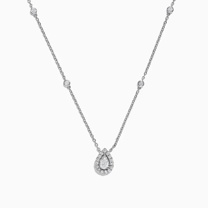 Pave Classica 14K White Gold Diamond Pear Shaped Necklace, 0.38 TCW