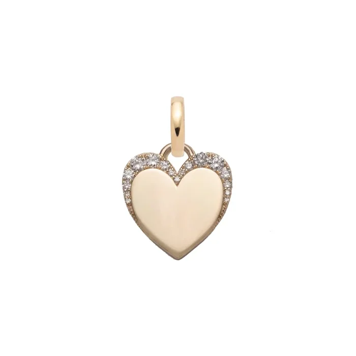 Pave Diamond Engravable Heart Baby Medallion : in Yellow Gold with an Annex Link