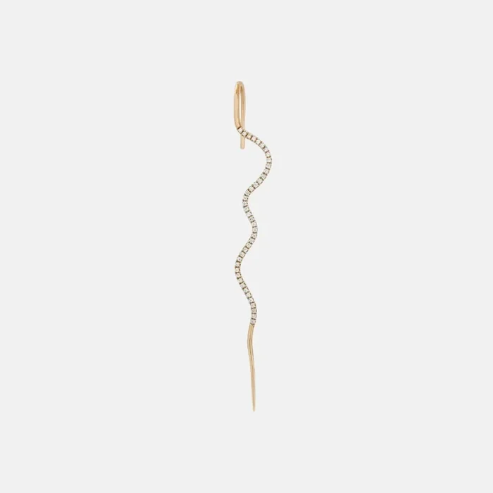 Pave Diamond Wave Needle Earring