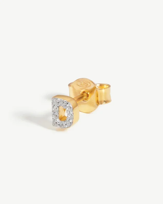 Pave Initial Single Stud Earring – Initial D | 18ct Gold Vermeil/Cubic Zirconia