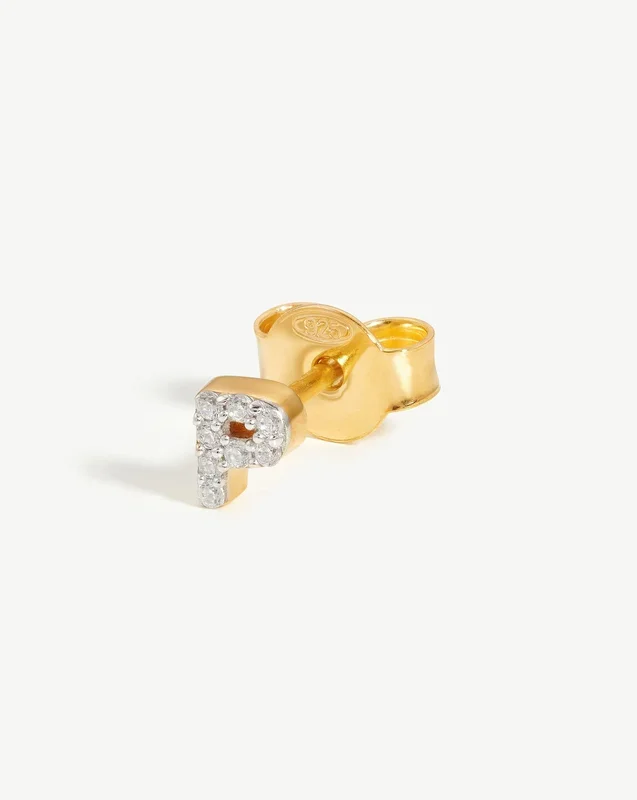 Pave Initial Single Stud Earring – Initial P | 18k Gold Vermeil/Cubic Zirconia