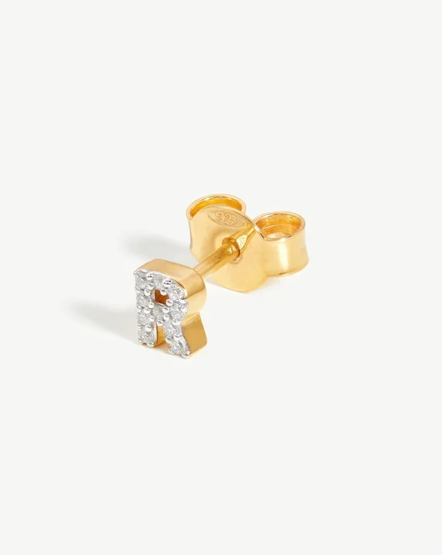Pave Initial Single Stud Earring – Initial R | 18ct Gold Vermeil/Cubic Zirconia