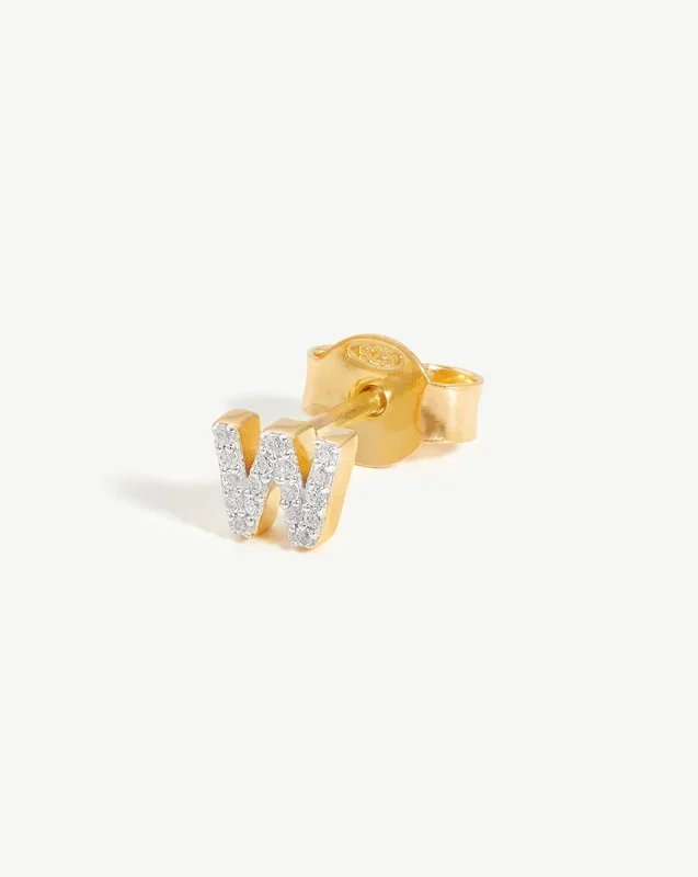 Pave Initial Single Stud Earring – Initial W | 18ct Gold Vermeil/Cubic Zirconia