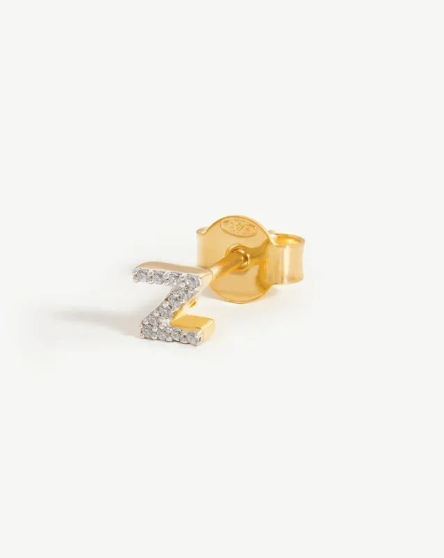 Pave Initial Single Stud Earring – Initial Z | 18ct Gold Vermeil/Cubic Zirconia