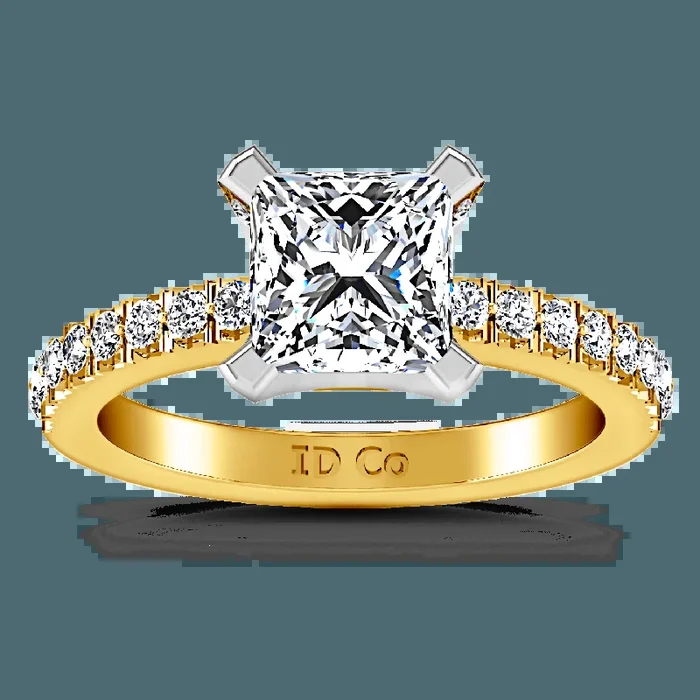 Pave Princess Cut Engagement Ring Prima 14K Yellow Gold